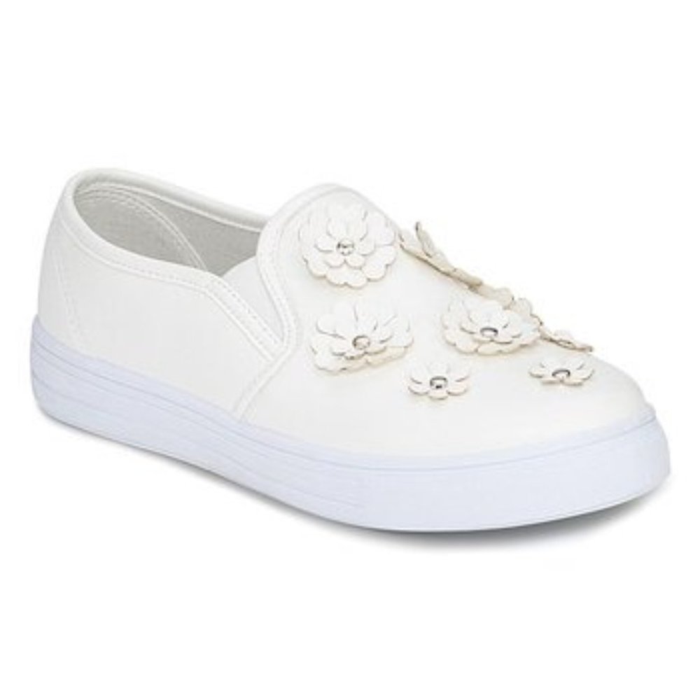 OLIVIA MILLER Faux Leather Floral Accent Slip-on Sneakers